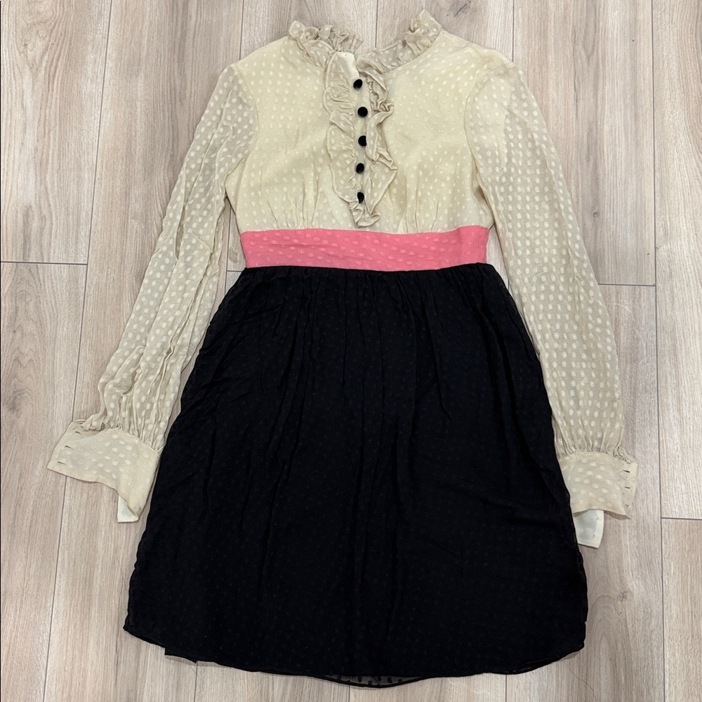 Milly of New York Cream and Black Dress with Pink Accent